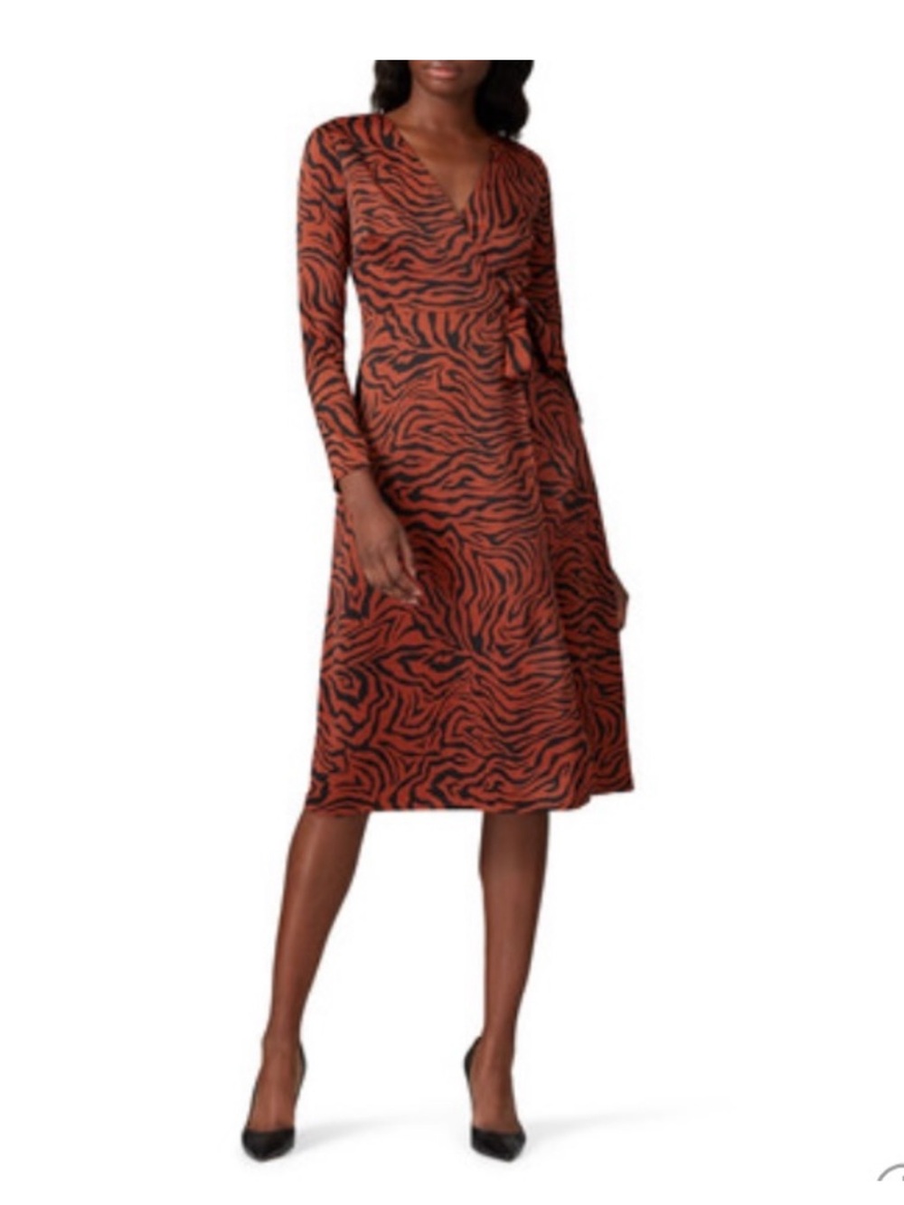 Rust Zebra-Print Long Sleeve Wrap Dress
